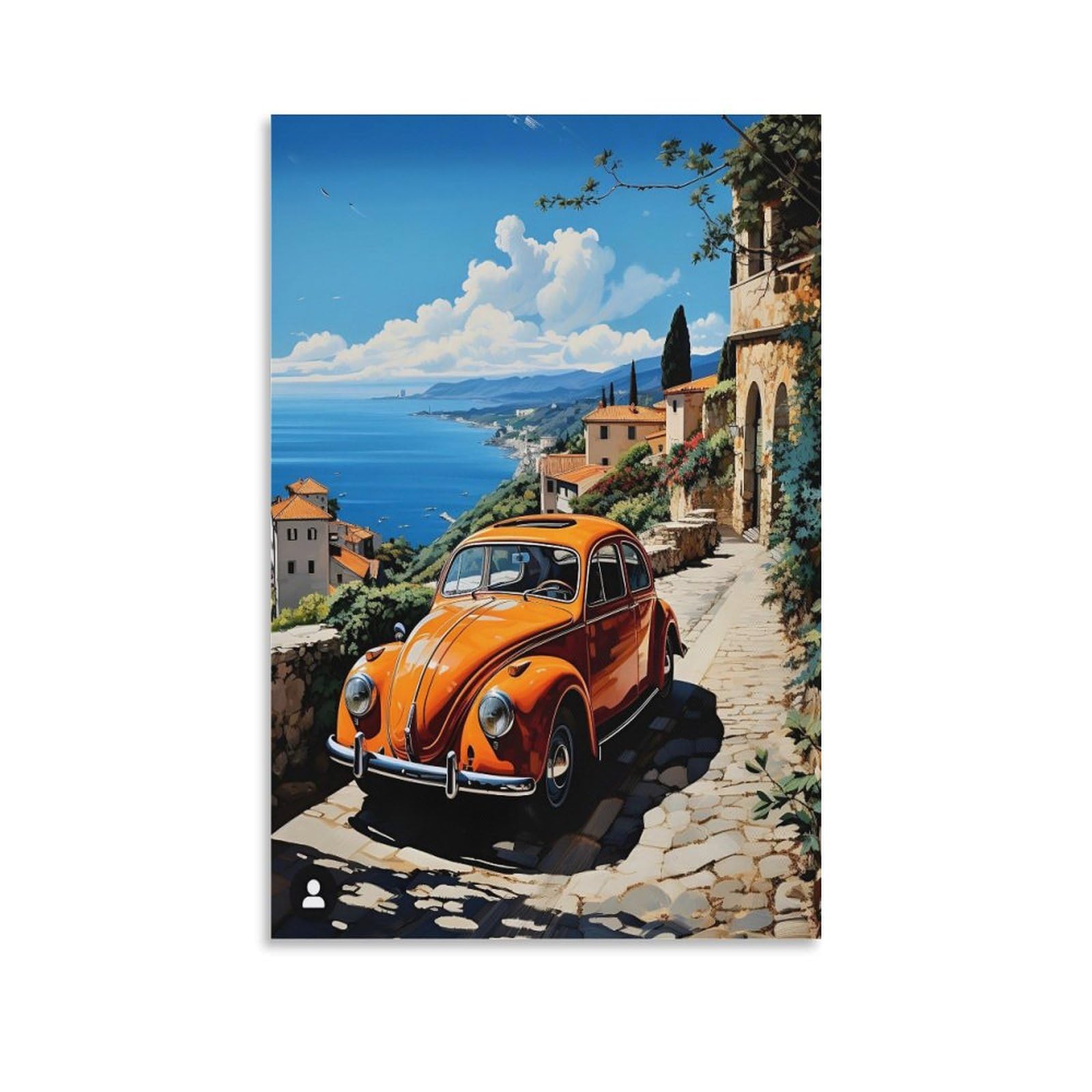 Amazon.co.jp: 北欧 自動車クラシックカー 抽象画 ポスター 印刷